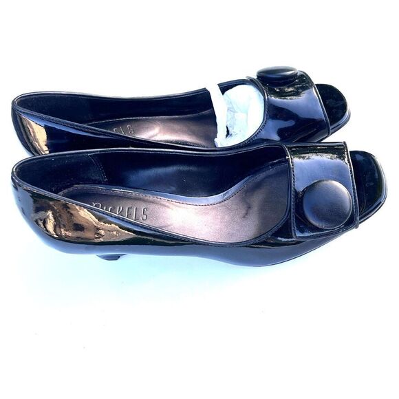 Women's Nickels pump wedge heels comfortable peep open toe black size 7M - Picture 1 of 8